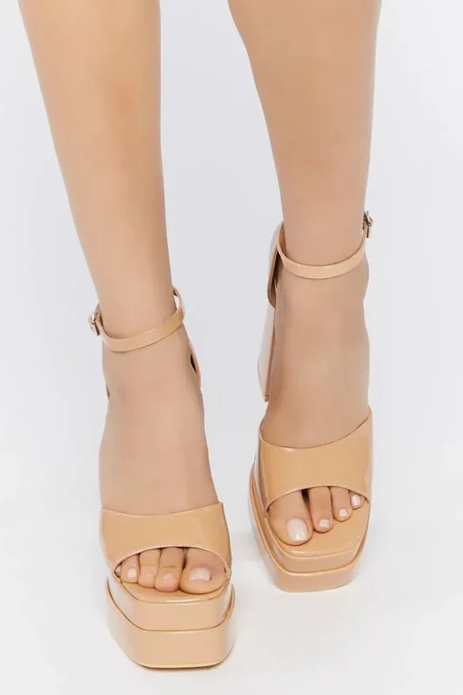 Faux Patent Leather Platform Heels