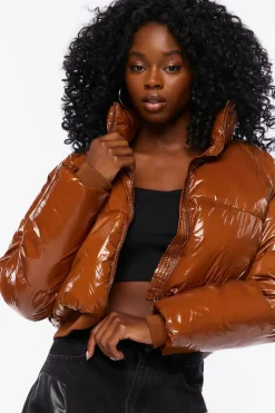 Faux Patent Leather Puffer Jacket