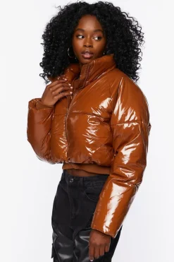 Faux Patent Leather Puffer Jacket