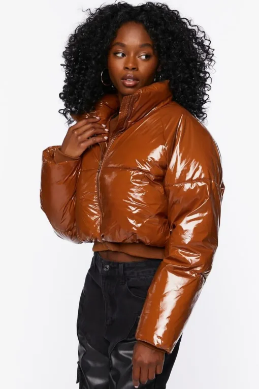 Faux Patent Leather Puffer Jacket