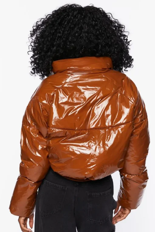 Faux Patent Leather Puffer Jacket