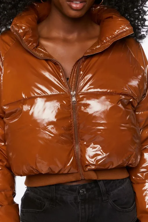 Faux Patent Leather Puffer Jacket