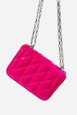 Faux Patent Leather Quilted Crossbody Bag