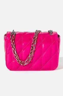 Faux Patent Leather Quilted Crossbody Bag
