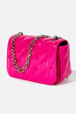 Faux Patent Leather Quilted Crossbody Bag