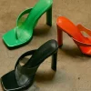 Faux Patent Leather Thong Heels