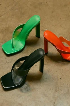 Faux Patent Leather Thong Heels