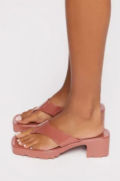 Faux Patent Thong Heels