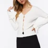 Faux Pearl Cutout Cardigan Sweater