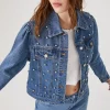 Faux Pearl Denim Trucker Jacket
