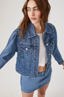 Faux Pearl Denim Trucker Jacket