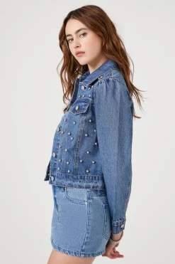 Faux Pearl Denim Trucker Jacket