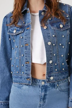 Faux Pearl Denim Trucker Jacket