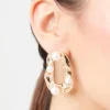 Faux Pearl Drop Hoop Earrings