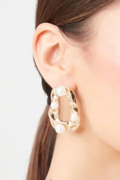 Faux Pearl Drop Hoop Earrings