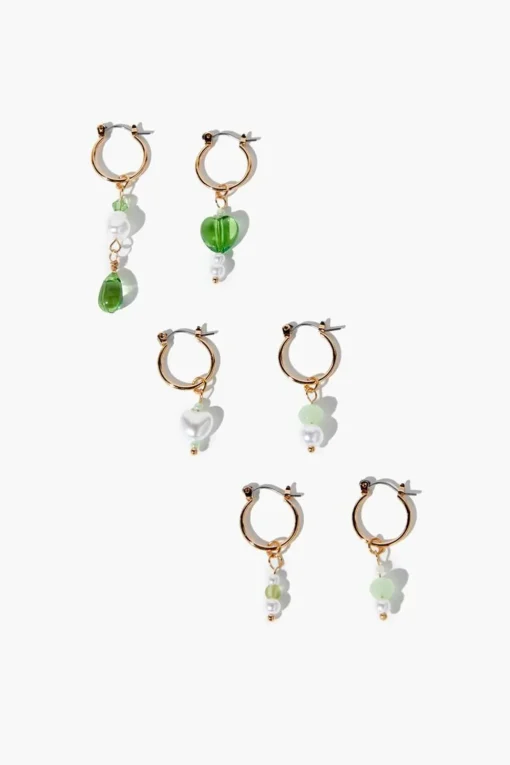 Faux Pearl Drop Hoop Earring Set