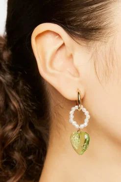 Faux Pearl Heart Drop Earrings