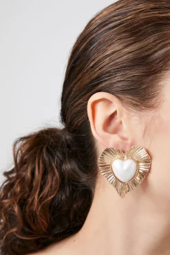 Faux Pearl Heart Statement Earrings