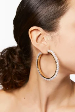 Faux Pearl Hoop Earrings