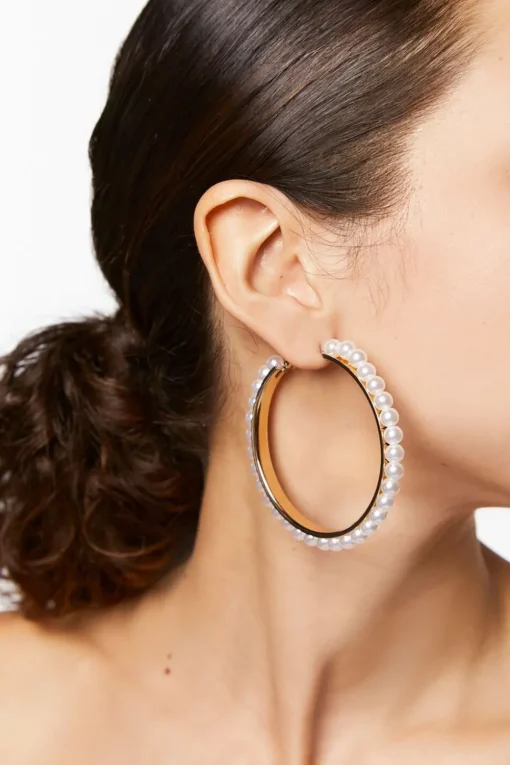 Faux Pearl Hoop Earrings