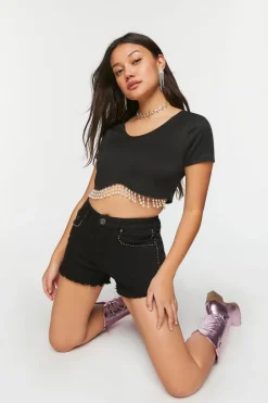 Faux Pearl-Trim Crop Top