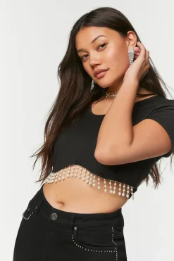 Faux Pearl-Trim Crop Top