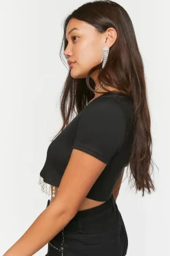Faux Pearl-Trim Crop Top