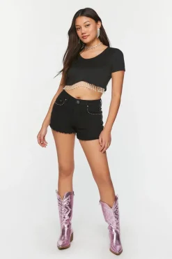 Faux Pearl-Trim Crop Top