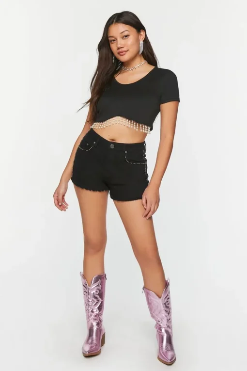 Faux Pearl-Trim Crop Top