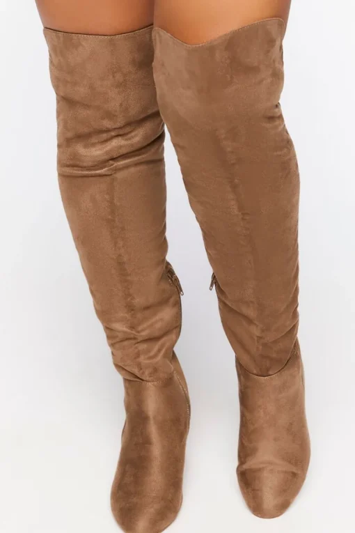 Faux Suede Block Heel Boots (Wide)