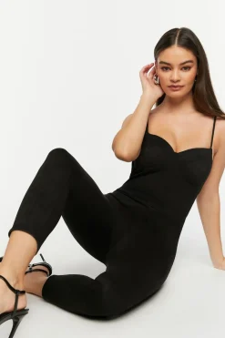 Faux Suede Bustier Jumpsuit