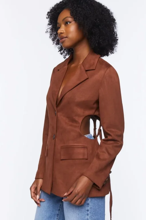 Faux Suede Cutout Blazer