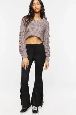 Faux Suede Fringe Flare Pants