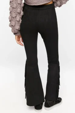 Faux Suede Fringe Flare Pants