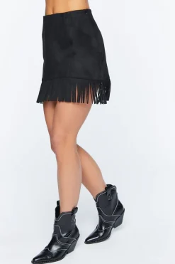 Faux Suede Fringe Skirt