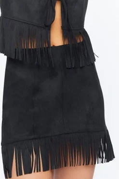 Faux Suede Fringe Skirt