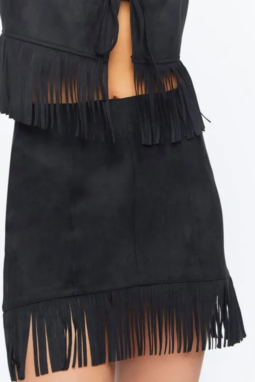 Faux Suede Fringe Skirt