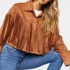 Faux Suede Fringe Trucker Jacket