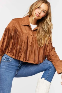 Faux Suede Fringe Trucker Jacket