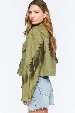 Faux Suede Fringe Trucker Jacket