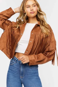 Faux Suede Fringe Trucker Jacket