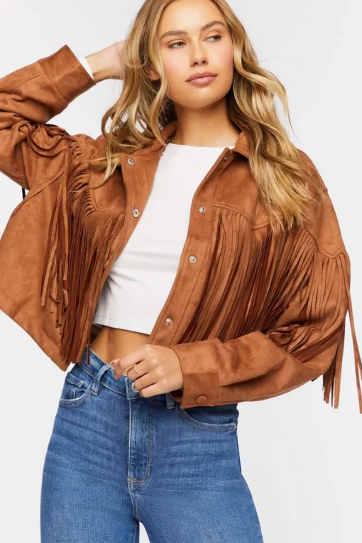 Faux Suede Fringe Trucker Jacket