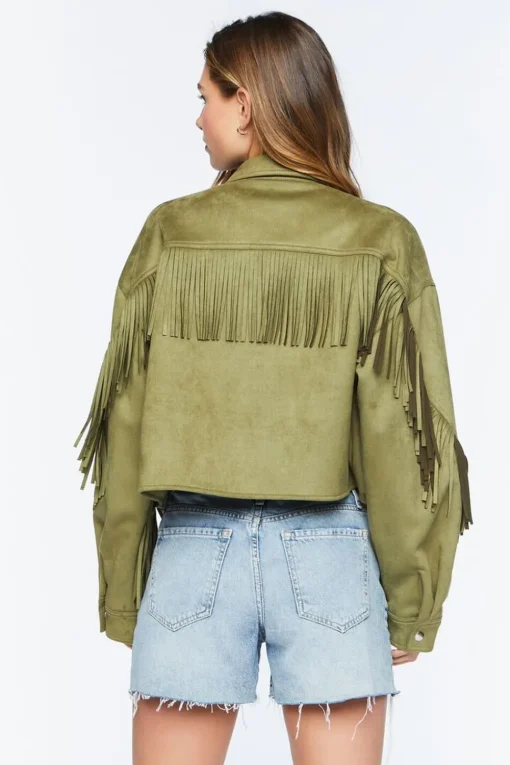 Faux Suede Fringe Trucker Jacket