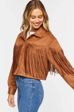Faux Suede Fringe Trucker Jacket