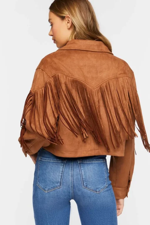 Faux Suede Fringe Trucker Jacket