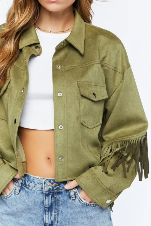 Faux Suede Fringe Trucker Jacket