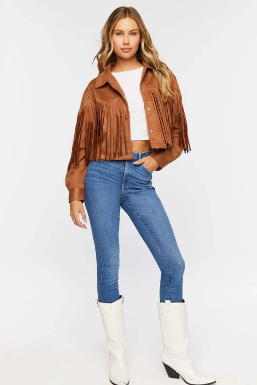 Faux Suede Fringe Trucker Jacket