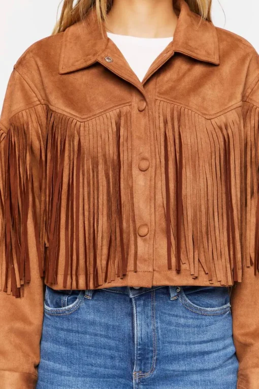 Faux Suede Fringe Trucker Jacket