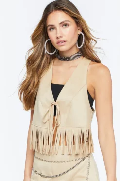 Faux Suede Fringe Vest