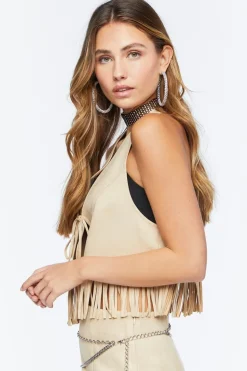 Faux Suede Fringe Vest